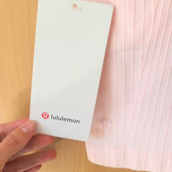 Lululemon Ebb to Street Cropped Tank Top Rib Map Strawberry Milkshake / White 4 - Picture 7 of 11